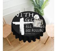 avec Dieu, Tout est Possible, Foi chrétienne, Sport rétro, Denim, 1 Nappe Ronde de 60 Pouces, imperméable, résistante aux éclaboussures, aux Plis, pour Table de Cuisine, pour décoration de Restaurant