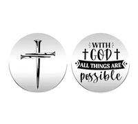 avec Dieu, Tout est Possible ! Pièce commémorative Double Face en Acier Inoxydable avec Motif de Croix, jeton de Motivation gravé et Porte-clés en Cuir PU.