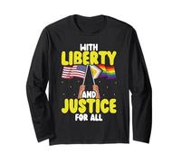 avec Drapeau américain Liberty and Justice for All Pride Month Manche Longue