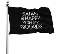 Avec Œillets Bannière Décoratifs Drapeaux Satan Est Content De Mes Progrès 90X150Cm Drapeaux De Pirate Pour Fête Événements Restaurant