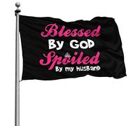 Avec Œillets Drapeau De Jardin Décoratifs Drapeaux De Pirate Bénie Par Dieu, Gâtée Par Mon Mari 90X150Cm Bannière Extérieure Pour Événements Anniversaire Célébration
