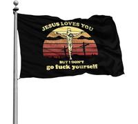 Avec Œillets Drapeau De Jardin Renforcé Bannière Extérieure Jésus T'Aime Mais Je Ne Vais Pas Me Faire Foutre 90X150Cm Drapeaux De Pirate Pour Anniversaire Fête Balcon