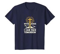 avec Jésus, Je Peux Affronter Demain, la Vie Fait Peur | Foi chrétienne T-Shirt, Enfant, Bleu Marine, 6 Ans