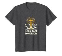 avec Jésus, Je Peux Affronter Demain, la Vie Fait Peur | Foi chrétienne T-Shirt, Enfant, Chiné Foncé, 2 Ans