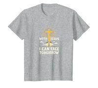 avec Jésus, Je Peux Affronter Demain, la Vie Fait Peur | Foi chrétienne T-Shirt, Enfant, Gris Chiné, 6 Ans