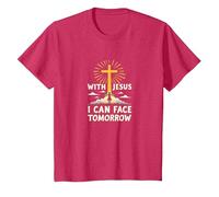 avec Jésus, Je Peux Affronter Demain, la Vie Fait Peur | Foi chrétienne T-Shirt, Enfant, Rouge Chiné, 10 Ans