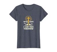 avec Jésus, Je Peux Affronter Demain, la Vie Fait Peur | Foi chrétienne T-Shirt, Femme, Bleu Chiné, XXL