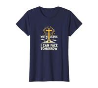 avec Jésus, Je Peux Affronter Demain, la Vie Fait Peur | Foi chrétienne T-Shirt, Femme, Bleu Marine, XXL