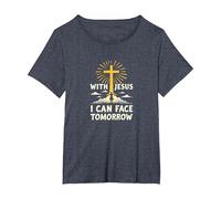 avec Jésus, Je Peux Affronter Demain, la Vie Fait Peur | Foi chrétienne T-Shirt, Femme Grandes Tailles, Bleu Chiné, 1X