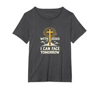 avec Jésus, Je Peux Affronter Demain, la Vie Fait Peur | Foi chrétienne T-Shirt, Femme Grandes Tailles, Chiné Foncé, 6X