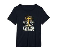 avec Jésus, Je Peux Affronter Demain, la Vie Fait Peur | Foi chrétienne T-Shirt, Femme Grandes Tailles, Noir, 4X