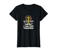 avec Jésus, Je Peux Affronter Demain, la Vie Fait Peur | Foi chrétienne T-Shirt, Femme, Noir, S