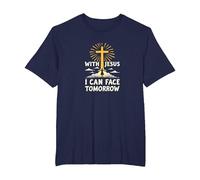 avec Jésus, Je Peux Affronter Demain, la Vie Fait Peur | Foi chrétienne T-Shirt, Homme Grandes Tailles, Bleu Marine, 2X Tall