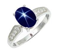 avec pierre précieuse Saphir bleu Linde Star (laboratoire) Bague plaquée argent homme et femme Fait main Cadeau Bijoux CRG1250BG_53 (16.9)