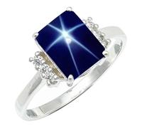 avec pierre précieuse Saphir bleu Linde Star (laboratoire) Bague plaquée argent homme et femme Fait main Cadeau Bijoux CRG1252BG_53 (16.9)