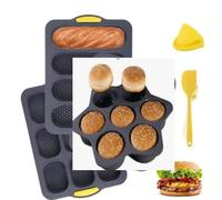Avec pinceau, gant et spatule, passe au micro-ondes et au lave-vaisselle, en silicone anti-adhésif perforé, 6 moules à chignon à hamburger, moules à pain rectangulaires pour hamburger 4/7/9 tasses