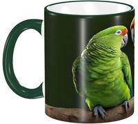 avec poignée Coffee Mugs Deux perroquets sombres sur un palmier vert Tasse Aquarelle tasses en porcelaine pour Amies Fête des Pères 330ml