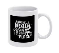 avec poignée tasses en porcelaine Lettrage « La plage est mon endroit heureux » Tasse Céramique Drôle Tasses à café pour Anniversaire Femme 330ml