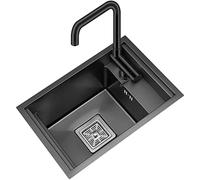 Avec Robinet Pivotant Et Pliable, Cuve Unique En Acier Inoxydable 304, Installation Encastrée Ou Sous Plan, Facile À Nettoyer/Noir/38 * 45Cm
