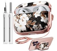avec verrou de sécurité pour Airpods Pro 2e/1ère génération, fleurs mignonnes coques pour AirPod Pro 2, pour femmes et filles avec kit de nettoyage (USB-C/2022/2019) - Fleur noire et dorée