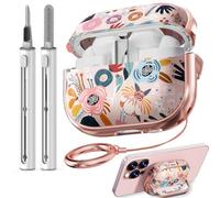 Avec verrou de sécurité pour Galaxy Buds Pro 3/Galaxy Buds 3 - Avec kit de nettoyage et porte-clés - Coque mignonne pour femme et fille, comme support de téléphone - Fleur rose