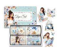 AVECMOI Lot de 4 rouleaux de ruban adhésif en PET pour scrapbooking, fournitures de journal, fournitures esthétiques pour journal intime, décoration florale et pour planificateur, journal indésirable