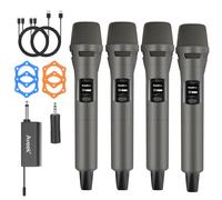 Aveek Lot de 4 Micro sans Fil, Portée 30m, 10h d'Autonomie pour Chant | Récepteur et Micros Rechargeables, Son Clair, Connexion Ampli via 6,35/3,5 mm, Professionnel Micros pour Fêtes Et Discours