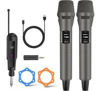 Aveek Micro sans Fil Professionnel, système 2 micros 2,4 GHz Rechargeable avec récepteur - Portée 30m sans Interruption - pour Karaoké, Chant, Fêtes, Soirées, DJ, Églises, Mariages