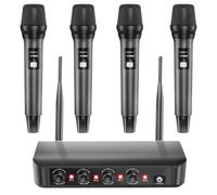 Aveek Système de microphone sans fil avec lot de 4 micros dynamiques portatifs, portée de 100 m, batterie de 40 heures, son de studio UHF à faible latence pour karaoké, chant, discours, église, scène