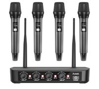 Aveek Système de Microphones sans Fil 4 Pièces, 80m Portée, Faible Latence | Batterie 40H, Signal Stable, Son Studio, Microphones Dynamiques à Main pour Karaoké, Chant, Église, Mariage, Discours,Scène
