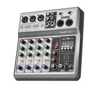 Aveek Table de Mixage Audio 5 Canaux avec Interface Audio PC Soundboard | Alimentation Fantôme 48V, Lecture Bluetooth et USB, Effets d'Écho et Délai,Mixeur DJ pour Streaming,Karaoke,Podcast et Studio