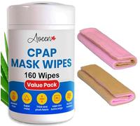Aveen Lot de 160 lingettes humides extra larges pour masque CPAP, 2 housses universelles CPAP en polaire douce, sans parfum