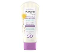 Aveeno Baby Continuous Protection Zinc Oxide Mineral Sunscreen Lotion With Broad Spectrum SPF 50, Sweat And Water Resistant, 3.0 Fl. Oz
