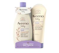 Aveeno Ensemble de bain et lotion apaisante pour bébé avec extrait d'avoine naturelle, lavande et vanille, 2 pièces