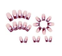 Avejjbaey 24 pcs Romantique Amour Coeur à Pression Carrés Saint Valentin Brillant Ongles French Tip