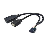 Avejjbaey Câble USB 2.0 9 broches vers USB + port de type E 9 broches femelle vers 2 adaptateurs de type E avec port C en façade USB répartiteur d'alimentation