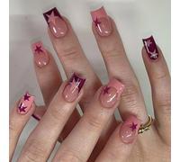 Avejjbaey Cercueil Press on Nails French Tip Faux ongles Colle sur les ongles Star Designs Faux ongles artificiels