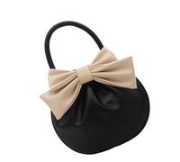Avejjbaey Petit sac à main élégant en polyuréthane avec nœud décoratif, sac à main de soirée pour femme, décontracté, voyage, fête, événement, sac à main rond élégant pour un usage quotidien, Noir