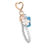 Avejjbaey Porte-clés élégant avec perles pour baume à lèvres - Pour sac de transport sécurisé - Décoration extérieure, bleu, taille unique