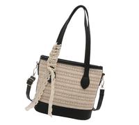 Avejjbaey Sac à bandoulière tendance pour femme - Sac à main en paille simple - Grande capacité - Pour un quotidien charmant - Seau de paille simple - Plage, Noir , One Size