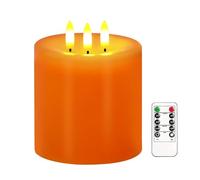 AVEKI Grandes bougies LED sans flamme vacillantes de 10,2 x 10,2 cm, en cire véritable avec télécommande et minuteur, fonctionne à piles pour l'automne, Thanksgiving, Halloween, Noël (orange)