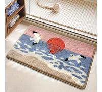 AVEKI Tapis de salle de bain en peluche antidérapant et lavable à séchage rapide pour douche, chambre à coucher, entrée - Motif vagues - 50,8 x 78,7 cm - Mouettes