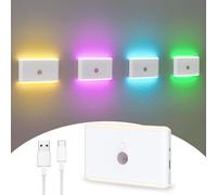 AVEKI Veilleuse à détecteur de mouvement, 7 couleurs, rechargeable, avec capteur du crépuscule à l'aube, mini éclairage d'escalier à intensité variable, petite applique murale pour chambre à coucher,