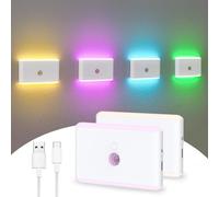 AVEKI Veilleuse à détecteur de mouvement, 7 couleurs, rechargeable, avec capteur du crépuscule à l'aube, mini lumières d'escalier à intensité variable, petites appliques murales pour chambre à