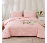 AveLom Parure de lit 3 pièces en Seersucker Rose pâle pour lit Double (203,2 x 228,6 cm) - Couette légère en Tissu 100% Microfibre lavée Douce avec 2 taies d'oreiller - Parure de lit Alternative au