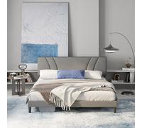 Avenco Cadre de lit Double 160x200 cm, Cadre de lit Plateforme, avec tête et Dossier tapissés, Support à Lattes en Bois, Assemblage Facile, Gris Visiter la Boutique