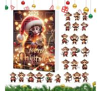 Avènement de Noël Pendentif Singe en Acrylique, 24 pièces 2D Ornement de l'arbre de Noël Compte à rebours, décorations de Voitures pour Les Bureaux de Vacances en Voiture Room Anniversaire