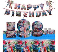 Aveng Lot de 62 assiettes en carton pour décoration d'anniversaire d'enfant Assiettes, gobelets, serviettes, pailles, décoration d'anniversaire pour 10 personnes