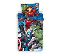 Avengers Bleu Housse de Couette 140x200 Marvel Officiel Coton Cadeau | Parure de lit réversible 1 personne | Coton naturel respirant | Marvel officiel | Garçon | Cadeau | Lavable en machine