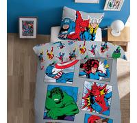 Avengers Home Comics Heroes Parure de Lit Enfant 1 Personne | 100% Coton | Oeko-TEX® Standard 100 | Housse de Couette 140x200 cm + 1 Taie d'oreiller 63x63 cm | Imprimé Réversible Garçon | Gris